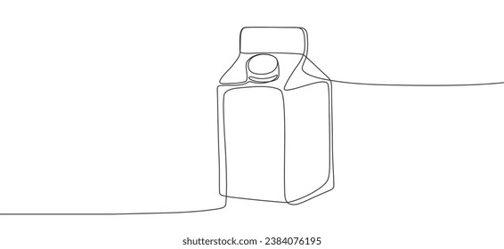 Drink carton in continuous single line art drawing style. Milk, juice, yoghurt liter packaging. Minimalist linear sketch. Vector illustration isolated on white background. Line art. Hand drawn outline