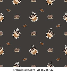 Drink cartoon so cute. On cake black background. Pattern seamless vector illustration. 