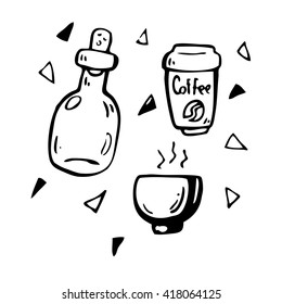Drink cartoon icons. Vector silhouette illustration