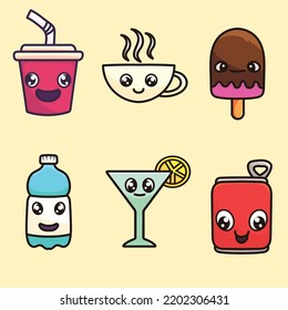 Drink Cartoon Mascot Vectordesign Flache Lächeln Expression