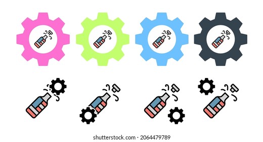 Beber champán usa indicador icono vectorial en la ilustración de conjunto de engranajes para ui y ux, sitio web o aplicación móvil