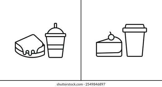 Drink and cheesecake set food dessert icon vector basic design simple and modern concept graphic