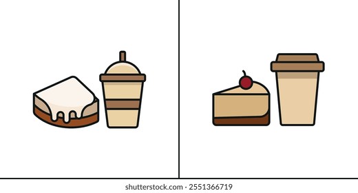 Drink and cheesecake set food dessert icon vector basic design simple and modern concept graphic