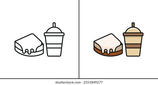 Drink and cheesecake set food dessert icon vector basic design simple and modern concept graphic