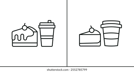 Drink and cheesecake set food dessert icon vector basic design simple and modern concept graphic