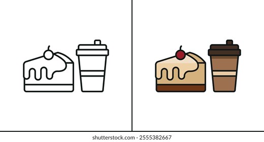 Drink and cheesecake set food dessert icon vector basic design simple and modern concept graphic