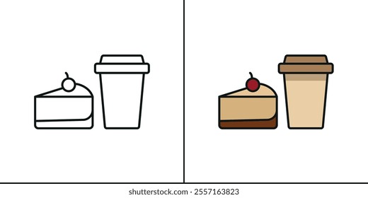 Drink and cheesecake set food dessert icon vector basic design simple and modern concept graphic