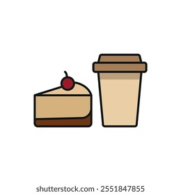 Drink and cheesecake set food icon vector basic design simple and modern concept graphic