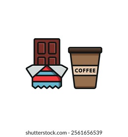 Drink and chocolate bar set food icon vector basic design simple and modern concept graphic