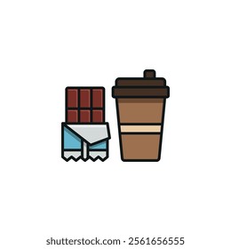 Drink and chocolate bar set food icon vector basic design simple and modern concept graphic
