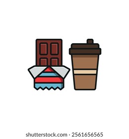 Drink and chocolate bar set food icon vector basic design simple and modern concept graphic