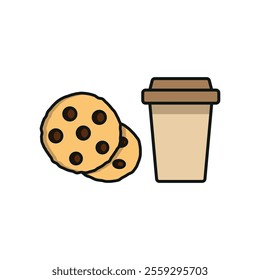 Drink and chocolate chip cookies set food icon vector basic design simple and modern concept graphic