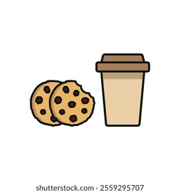 Drink and chocolate chip cookies set food icon vector basic design simple and modern concept graphic