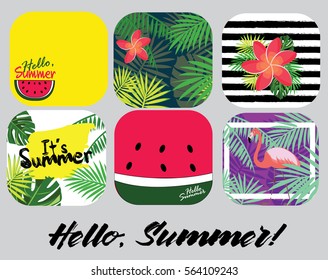 Drink coasters with hello summer trendy theme