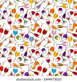  Drink and cocktail glasses . Vector design for cover menu, wine list or restaurant card.