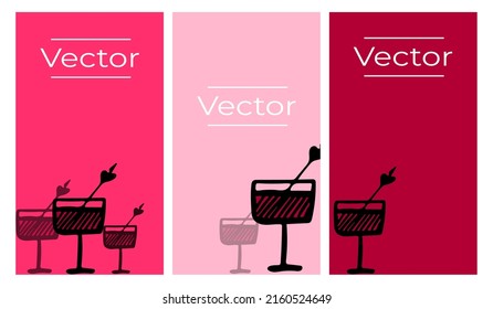 Drink cocktail sketch vector set of illustrations. Party beverage restaurant hand drawn vertical background. Alcohol media banner