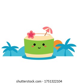 Drink coconut beach concept illustration. Coconut icon. Illustration vector.