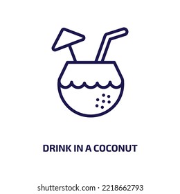 drink in a coconut icon from food collection. Thin linear drink in a coconut, drink, healthy outline icon isolated on white background. Line vector drink in a coconut sign, symbol for web and mobile
