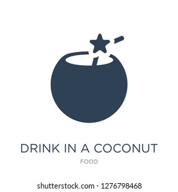 drink in a coconut icon vector on white background, drink in a coconut trendy filled icons from Food collection, drink in a coconut vector illustration