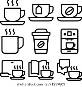 Drink Coffee Culture icon set. Relax and Work with Coffee.
