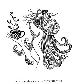Drink Coffee, drawing, vector, illustration, coloring book, line art, zentangle, animal, Drink Coffee hand draw, black and white pencil vector lllustation on white background