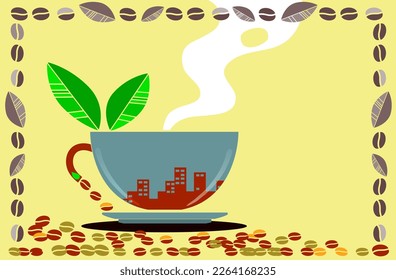Drink coffee with friends vector illustration. cappuccino, espresso, Have a break and human hands with a cup os hot coffee. Flat retro style. Enjoy coffee your free time 