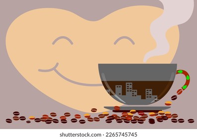 Drink coffee with friends vector illustration. cappuccino, espresso, Have a break and human hands with a cup os hot coffee. Flat retro style. Enjoy coffee your free time
