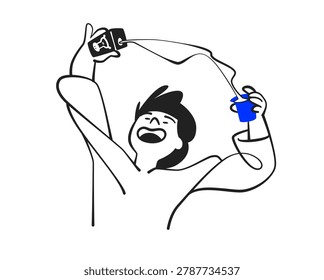 Drink Coffee Man Making Barista Milk Cafe Cup Sketch Illustration with A Focus on A Barista Pouring Milk into A Cup at A Cafe Counter. This Vector Art Style Depicts A Young Adult Man in A Coffee.