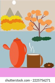 Drink coffee with a view as a vector illustration.