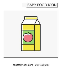 Drink color icon. Delicious organic apple juice in paper packing. Vitamin drink. Children nutrition. Baby food concept. Isolated vector illustration