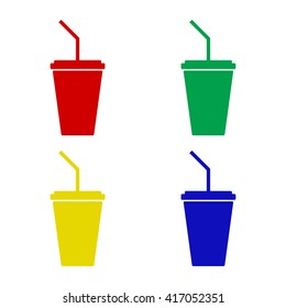 Drink. Colored icons. Colored drinks. Cups icons. Vector illustration.