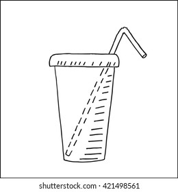 drink container with straw. vector hand drawn sketch illustration