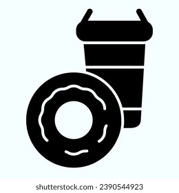 Drink cup and donut solid icon. Cocoa with donut vector illustration isolated on white. Hot drink and cake glyph style design, designed for web and app. Eps 10