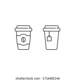 Drink Cup icon line set, Coffee, tea Set of paper and plastic cups, Vector isolated illustration.