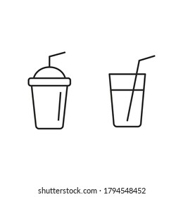 Drink Cup icon line set, Coffee, milkshake, tea and smoothie, juice Set of paper and plastic cups, Vector isolated illustration.
