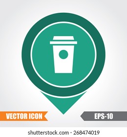Drink Cup Icon On Map Pointer. Eps.-10.