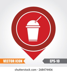 Drink Cup Icon On Map Pointer. Eps.-10.