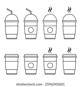 Drink Cup Icon Set. Coffee Cup Vector Icon in line style design. Drink Cup Symbol. Vector illustration.