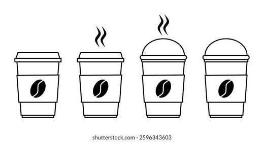 Drink Cup Icon Set. Coffee Cup Vector Icon in line style design. Drink Cup Symbol. Vector illustration.