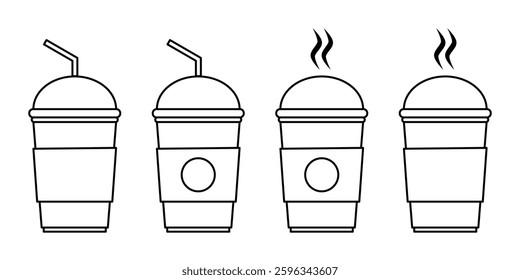 Drink Cup Icon Set. Coffee Cup Vector Icon in line style design. Drink Cup Symbol. Vector illustration.
