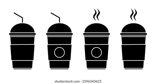 Drink Cup Icon Set. Coffee Cup Vector Icon in line style design. Drink Cup Symbol. Vector illustration.