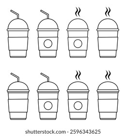 Drink Cup Icon Set. Coffee Cup Vector Icon in line style design. Drink Cup Symbol. Vector illustration.