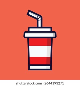 a drink cup with a red color and a white straw illustration