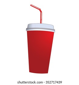 Drink Cup - Red and White with Straw and Lid Cartoon Vector