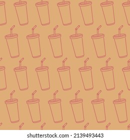 Drink cup seamless pattern design. Hand drawn coffee paper cup.