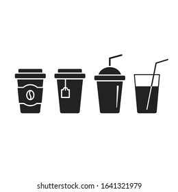 Drink Cup set icon, Coffee, tea and smoothie, juice Set of paper and plastic cups, Vector isolated illustration.