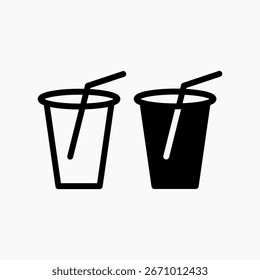 Trinkbecher mit Strohsymbol im Umriss und Solid Style