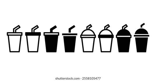 drink cup with straw  icon symbol sign vector design simple flat black white color illustration collection isolated sets