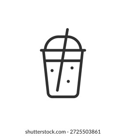 Taza de la bebida con la paja, icono linear. Bebida fría y bebida para llevar. Línea con trazo editable.