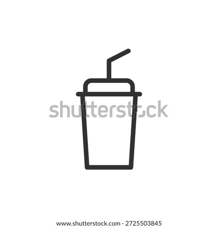 Drink cup with straw, linear icon. Takeaway beverage and refreshment. Line with editable stroke.